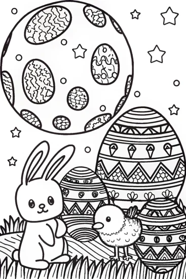 A coloring page of Easter Egg Hunt on the Moon Coloring Page