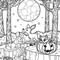 Whimsical Harvest Moon Gathering Coloring Page