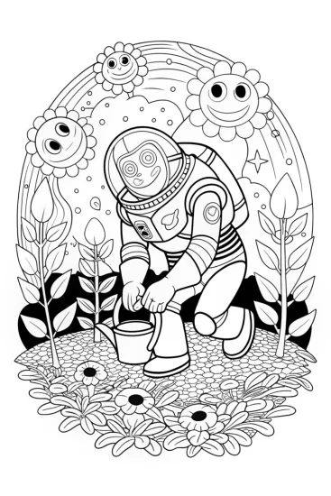 A coloring page of Buzz Lightyear’s Cosmic Garden Quest