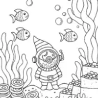 Gnome Underwater Adventure Coloring Page