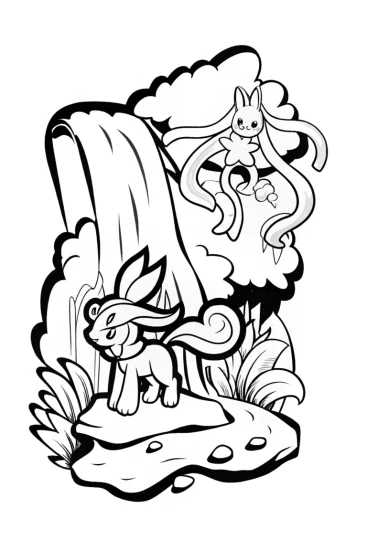 A coloring page of Guardians of the Enchanted Waterfall Coloring Page