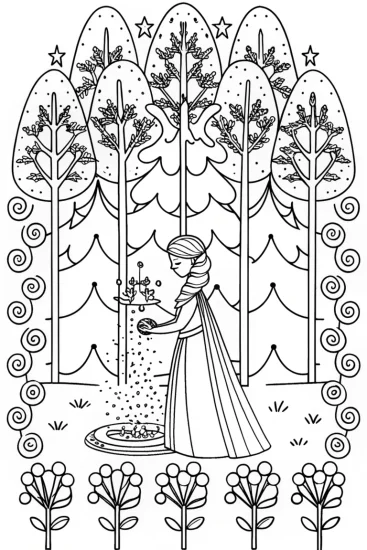 A coloring page of Elsa’s Enchanted Ice Fountain Coloring Page