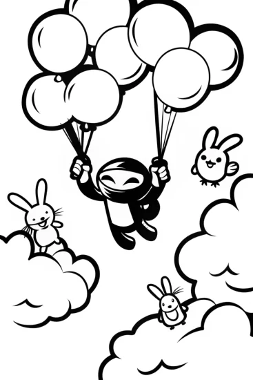 A coloring page of Ninja Balloon Adventure Coloring Page