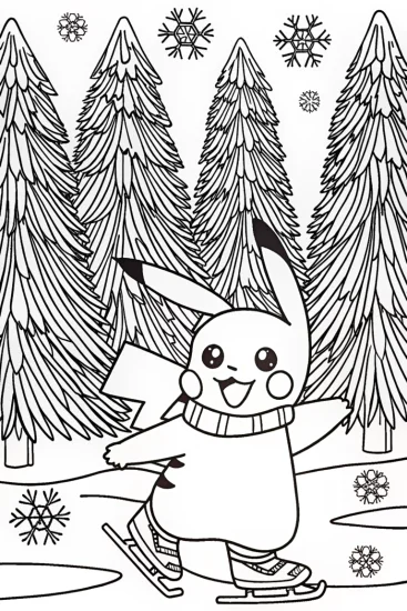 A coloring page of Pikachu’s Magical Winter Wonderland Coloring Page