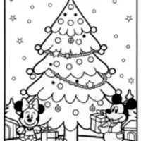 Mickey and Minnie Christmas Tree Coloring Page