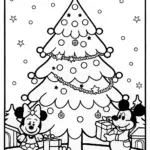 Mickey and Minnie Christmas Tree Coloring Page
