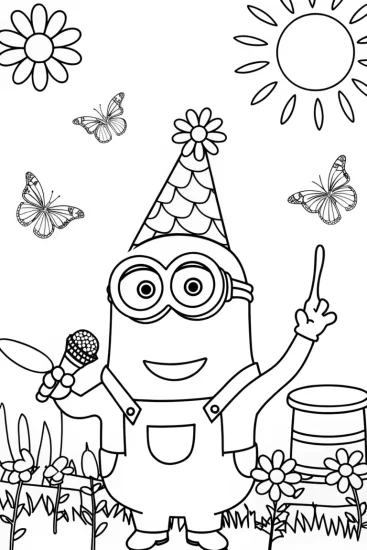 A coloring page of Minion’s Musical Garden Party Coloring Page