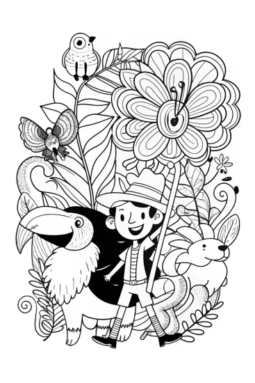 A coloring page of Antonio’s Animal Parade Coloring Page