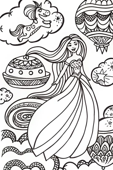 A coloring page of Jasmine’s Magical Dreamscape Coloring Page