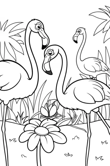 A coloring page of Flamingo Dream Garden Coloring Page