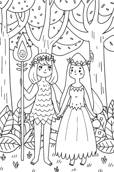 A coloring page of Guardians of the Elemental Forest Coloring Page