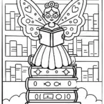 Whimsical Fairy Librarian Coloring Page