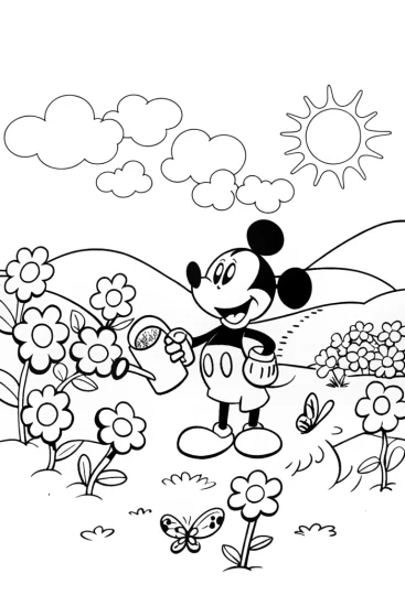 A coloring page of Mickey’s Garden of Wishes Coloring Page