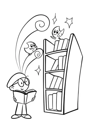 A coloring page of Luigi’s Great Adventure in the Enchanted Library