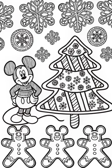 A coloring page of Mickey Mouse’s Christmas Cookie Parade Coloring Page