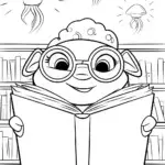 Axolotl in a Magical Underwater Library Coloring Page