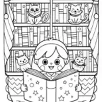 Gabby’s Cozy Book Nook Coloring Page