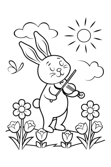 A coloring page of Bunny Violinist in the Musical Garden Parade