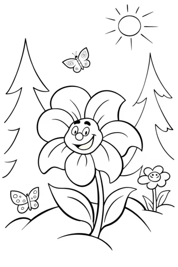 A coloring page of The Adventurous Creeper and the Enchanted Garden