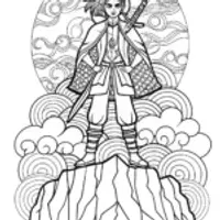 Demon Slayer and Elemental Spirits Coloring Page