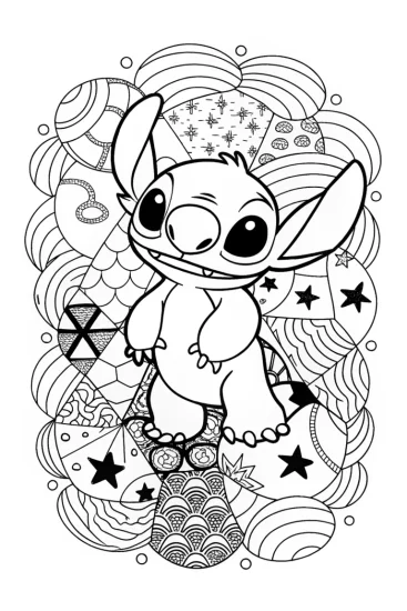 A coloring page of Stitch’s Quilted Adventure Coloring Page
