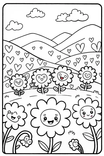 A coloring page of Heartfelt Garden of Dreams Coloring Page