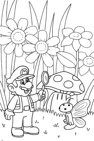 A coloring page of Mario and Luigi’s Insect Exploration Coloring Page