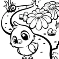 Chick’s Colorful Garden Quest Coloring Page