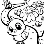 Chick’s Colorful Garden Quest Coloring Page