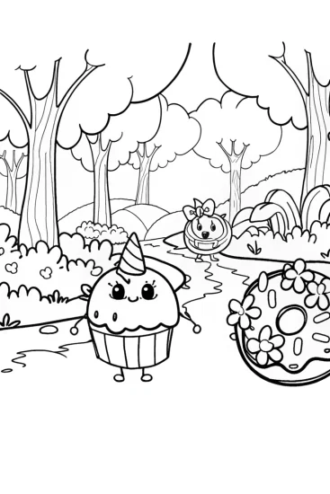 A coloring page of Shopkins Adventure in the Enchanted Forest Coloring Page