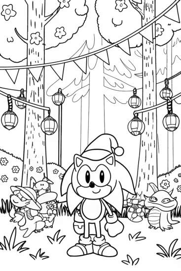 A coloring page of Sonic’s Friendly Forest Festival Coloring Page