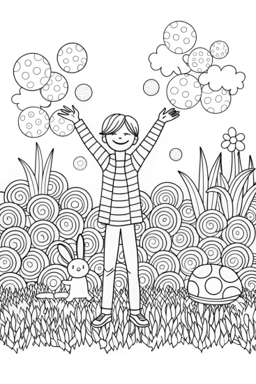A coloring page of JJ’s Enchanted Bubble Journey Coloring Page