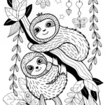 Snuggly Sloths in a Cozy Tree Coloring Page