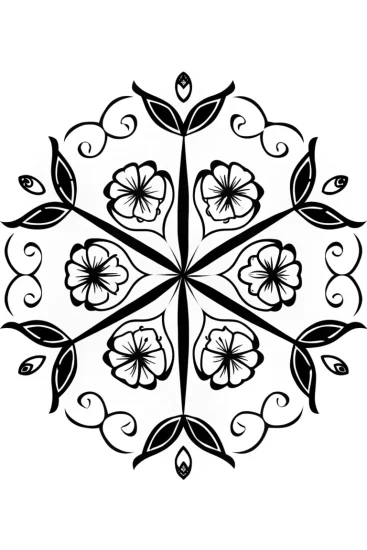 A coloring page of Floral Kaleidoscope Coloring Page