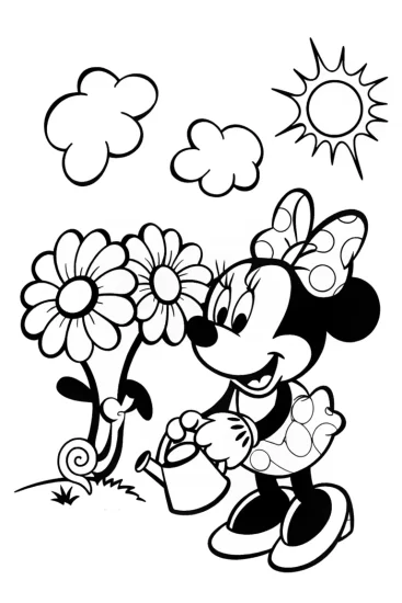A coloring page of Minnie Mouse’s Magical Gardening Adventure Coloring Page