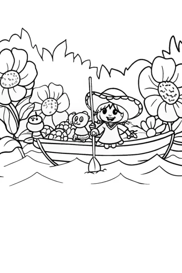 A coloring page of Strawberry Shortcake’s Berry Boat Adventure Coloring Page