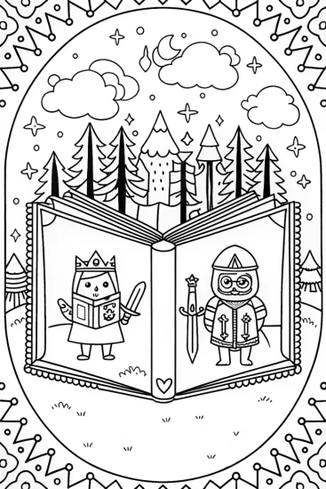 A coloring page of Bluey and Bingo’s Magical Book Adventure Coloring Page