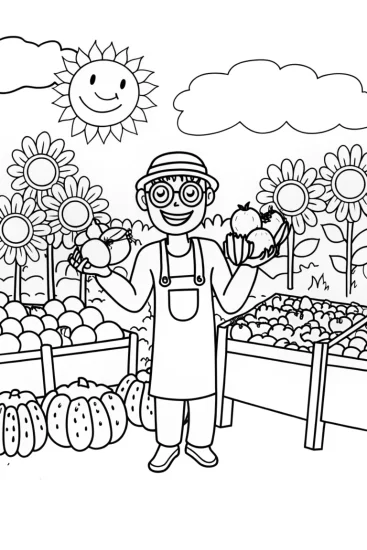 A coloring page of Blippi’s Marvelous Market Adventure Coloring Page