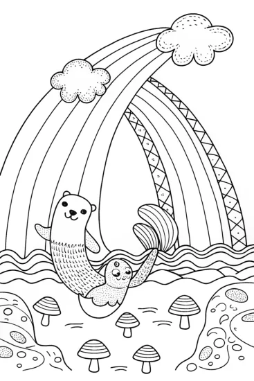 A coloring page of Rainbow River Adventure Coloring Page