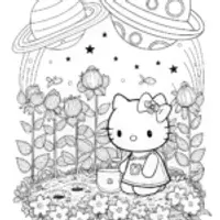 Hello Kitty’s Cosmic Garden Adventure Coloring Page