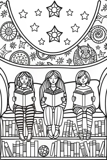 A coloring page of Rainbow High Enchanted Book Nook Coloring Page