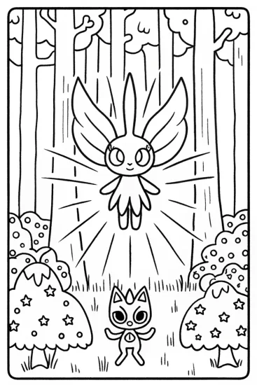 A coloring page of Celebi and Xerneas Coloring Page