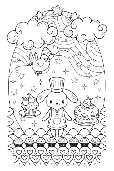 A coloring page of Cinnamoroll’s Cloud Bakery Adventure Coloring Page