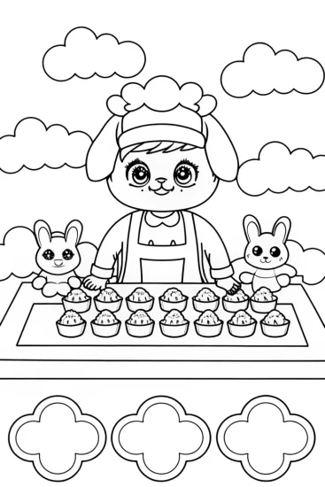 A coloring page of Cinnamoroll’s Cozy Cloud Bakery Coloring Page