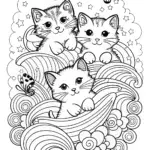 The Cuddly Cloud Kittens Coloring Page