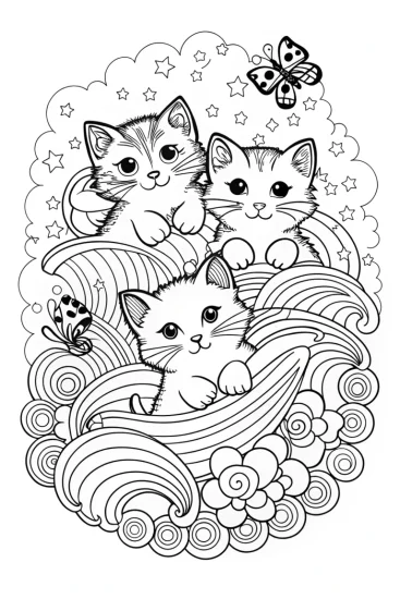 A coloring page of The Cuddly Cloud Kittens Coloring Page