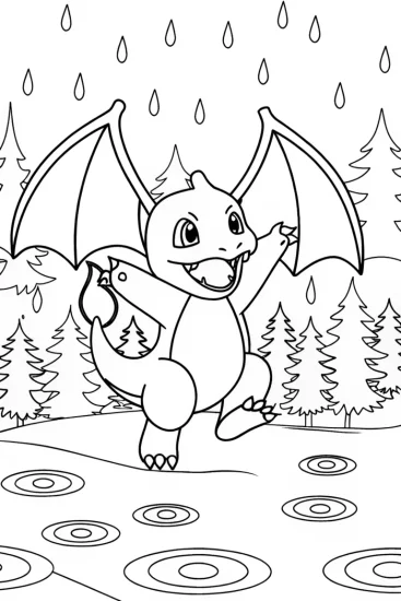 A coloring page of Charizard’s Gentle Rain Dance Coloring Page
