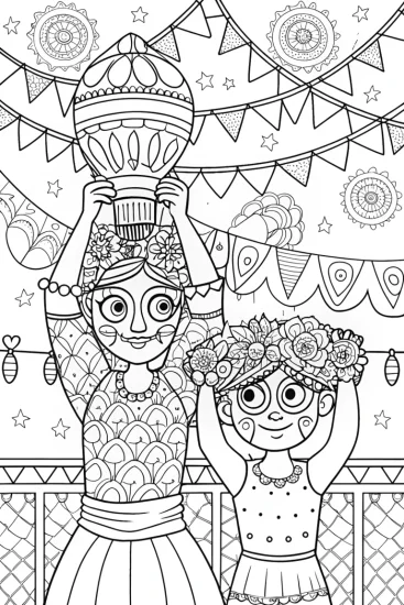 A coloring page of Magical Encanto Festival Coloring Page