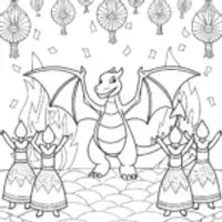 Charizard’s Dragon Dance Festival Coloring Page