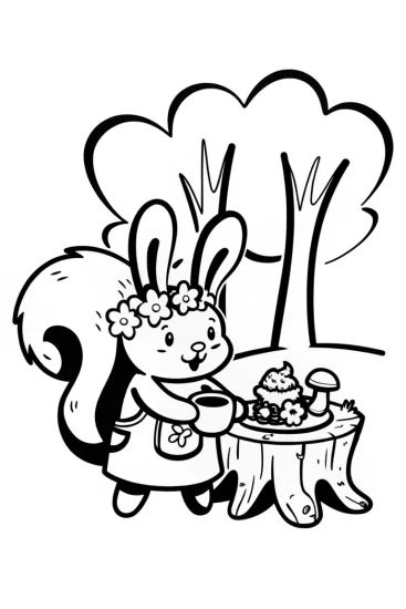 A coloring page of Whimsical Woodland Tea Party Coloring Page